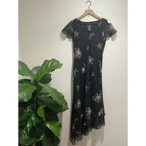 Asymmetrical Floral Black Dress